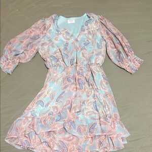 Sienna Sky Blue and Pink Paisley Long Sleeve Dress